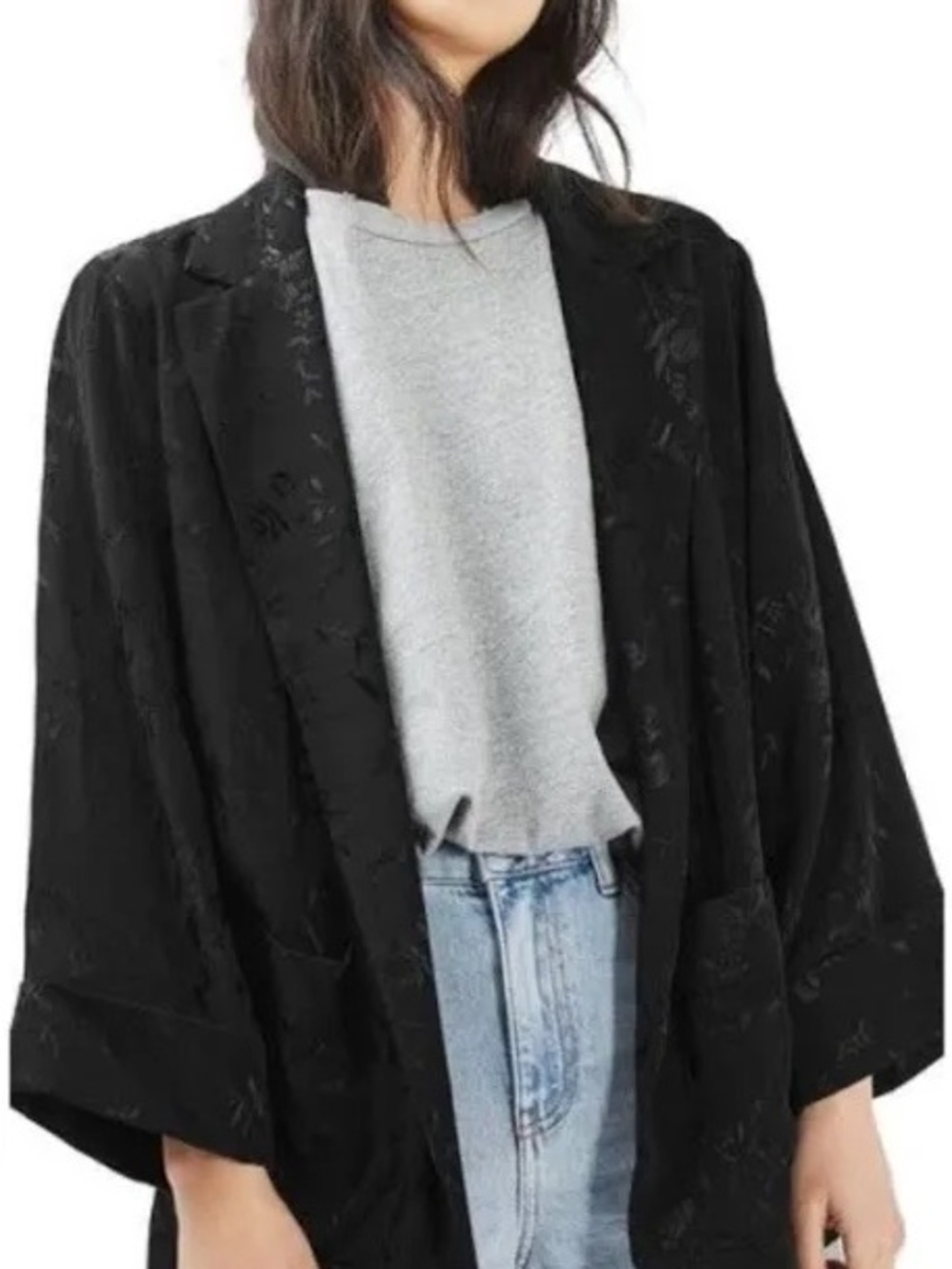 Topshop Black Floral Jacquard Open Blazer